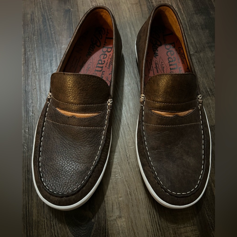 LL Bean Mountainville Penny Loafers Dark Brown white bottoms Slip-ons Men's 12M